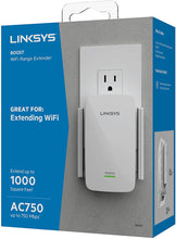 Load image into Gallery viewer, Linksys WiFi Extender, WiFi 5 Range Booster, Dual-Band Booster, 1,000 Sq. ft Coverage, Speeds up to (AC750) 750Mbps - RE6300