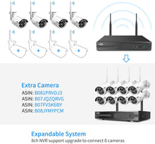 Load image into Gallery viewer, [Expandable 8CH,2K] Hiseeu Wireless Security Camera System with 1TB Hard Drive with One-Way Audio,8 Channel NVR 4Pcs 1296P 3.0MP Night Vision WiFi Security Surveillance Cameras DC Power Home Outdoor
