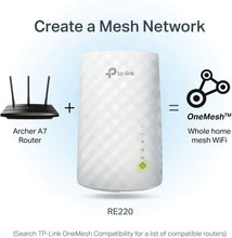 Load image into Gallery viewer, TP-Link AC750 WiFi Extender (RE220), Covers Up to 1200 Sq.ft and 20 Devices, Up to 750Mbps Dual Band WiFi Range Extender, WiFi Booster to Extend Range of WiFi Internet Connection
